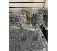 DEENZ Set of 2 Crushed Diamond Crystal Wine Glass Pair Glasses Full Crush