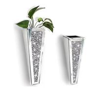 DEENZ Set of 2 Elegant Wall Hung Flower Vase with Silver Crushed Diamonds for Home Décor Modern Decorative Floral Vase for Living Room, Bedroom, and Entryway, 28.45x8.89cm