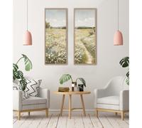 Deenz Set Of 2 In The Tranquil Meadow Landscape Canvases Wall Art Large Living Room Decor Green Floral & Dirth Path Scene 100X40Cm