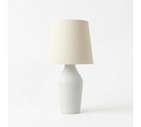 DEENZ Set of 2 Lining Base Table Lamp Faux Linen Fabric Shade with A Satin Ribbed Glazed Reading, Bedroom, Living Room, Study, Office (Natural)