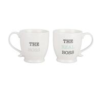 DEENZ Set of 2 Mugs Durable and Stylish Ceramic Cups for Hot & Cold Beverages Ideal for Coffee, Tea, or Drinks 8 x 9.5 cm (The Boss & The Real Boss)