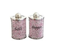DEENZ Set Of 2 Pink Salt And Pepper Glass Crystal Crushed Diamonds