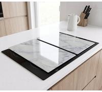 Deenz Set Of 2 Rectangle Grey Marble Hob Cover Dishwasher Safe Tempered Glass All Types Cooker Kitchen Deco Chopping Board 52X30Cm