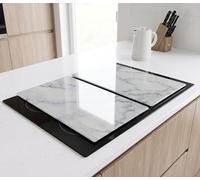 DEENZ Set of 2 Rectangle Grey Marble Hob Cover with 8 X Feet Dishwasher Safe Tempered Glass All Types of Cookers Kitchen Decor Worktop Saver Board 52x30Cm (2X Hob Cover)