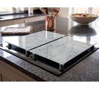 DEENZ Set of 2 Rectangle Grey Marble Hob Cover with 8 X Feet Dishwasher Safe Tempered Glass All Types of Cookers Kitchen Decor Worktop Saver Board 52x30Cm (2X Hob Cover with 8X Black Feet)