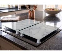 DEENZ Set of 2 Rectangle Grey Marble Hob Cover with 8 X Feet Dishwasher Safe Tempered Glass All Types of Cookers Kitchen Decor Worktop Saver Board 52x30Cm (2X Hob Cover with 8X Grey Feet)