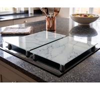 Deenz Set Of 2 Rectangle Grey Marble Hob Cover With 8X Black Feet Dishwasher Safe Tempered Glass All Types Cookers Kitchen 52X30Cm