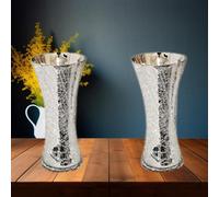 DEENZ Set Of 2 Silver Crackle Mercury Glass Large Vase H 30Cm