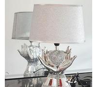 Deenz Set Of 2 Silver Glitter Crushed Diamond Table With Lamp Shade Ornament Home Gift Diamante Heart With Hands