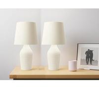 DEENZ Set of 2 Stoneware Table Lamp Faux Linen Fabric Shade with A Satin Ribbed Glazed Reading, Bedroom, Living Room, Study, Office (Natural)