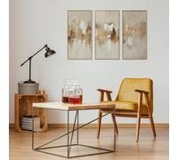 Deenz Set Of 3 Beige Bronzite Foiled Jewelled Crystal Striking Abstract Canvas Wall Artwork Embellished Details Mdf Back 80X40X3Cm