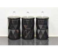 Deenz Set Of 3 Black Marble Design Coffee Tea Sugar Canisters Container Kitchen Jar Pots Crystal Best For Gift Home Decor