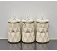 Deenz Set Of 3 Cream Marble Design Coffee Tea Sugar Canisters Container Kitchen Jar Pots Crystal Best For Gift Home Decor