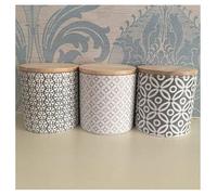 DEENZ Set Of 3 Embossed Jars With Bamboo Lid