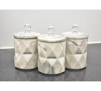 Set of 3 Pink Jar Marble Design Coffee Tea Sugar Canisters - Pink