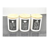 DEENZ Set Of 3 Jars Kitchen Canister Tea Coffee Sugar Wooden Lid White J039