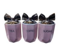 DEENZ Set Of 3 Jars Silver Bow Lid Canister Tea Coffee Sugar Marble Effect Blush
