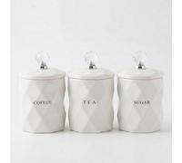 Deenz Set Of 3 Marble Design Coffee Tea Sugar Canisters Container Kitchen Jar Pots Crystal Best For Gift Home Decor (Whitey)