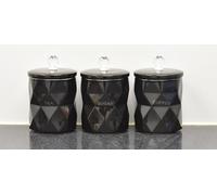 Deenz Set Of 3 Marble Design Coffee Tea Sugar Canisters Container Kitchen Jar Pots Crystal Best For Gift Home Decor (Black)