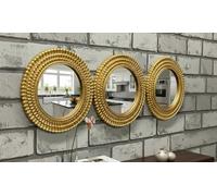 DEENZ Set Of 3 Moroccan Style Round Wall Mirror Gold Metallic Shade Circular Design Interior Details Plastic Framed Art Deco Inspired Lightweight Home Accent Piece Architectural Pattern 26 X 2 Cm
