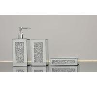 Deenz Set Of 3 Piece Crushed Jewel Diamond Bathroom Accessories Soap Dispenser Toothbrush Holder & Soap Holder In Silver