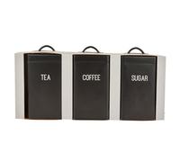 Deenz Set Of 3 Pieces Black Matte Rectangular Canisters Tea-Coffee-Sugar Jar Container Metal Kitchen Storage 20.5 X 42 X 25 Cm