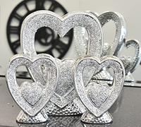 DEENZ Set Of 3 Silver Hearts Sparkle Bling Ornament Crushed Diamond Handmade Craft Home Decor, Wedding Anniversary, Birthday Present, Gift For Your Love