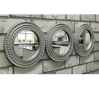 DEENZ Set Of 3 Silver Moroccan Style Art Deco Round Wall Mounted Mirror Home Decor