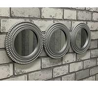 DEENZ Set Of 3 Silver Moroccan Style Art Deco Round Wall Mounted Mirror Home Decor