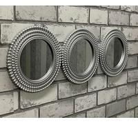 Deenz Set Of 3 Silver Moroccan Style Art Deco Round Wall Mounted Mirror Metallic Shade Circular Home Decoration Plastic 25 X 2 Cm
