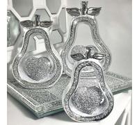 DEENZ Set Of 3 Silver Pears Sparkle Bling Ornament Crushed Diamond