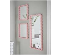 Deenz Set Of 3 Soft Pink Hue Scalloped Frame Wall Mirror Plastic Slim Rectangular & Square Wavy Pattern 39.5 X 19.5 X 1.5 Cm