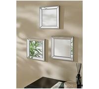 Deenz Set Of 3 Square Mirror Silver Beaded Angled Bordered Frame Plastic & Clear Glass Metallic Collection Home Decoration 30X2 Cm