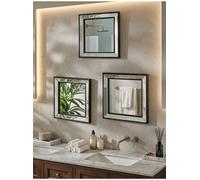 Deenz Set Of 3 Square Mirror Silver Beaded Angled Bordered Frame Plastic Clear Glass Metallic Collection Home Deco Idea Black 30Cm