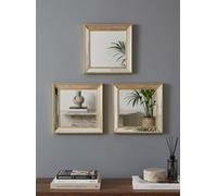 DEENZ Set Of 3 Square Mirror Silver Beaded Angled Bordered Frame Plastic & Clear Glass Metallics Collection Home Decoration Idea Elegant Looks Illusion Of Space Lights Miniature 30 X 2 Cm (GOLD)