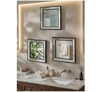 DEENZ Set Of 3 Square Mirror Silver Beaded Angled Bordered Frame Plastic & Clear Glass Metallics Collection Home Decoration Idea Elegant Looks Illusion Of Space Lights Miniature 30 X 2 Cm (BLACK)