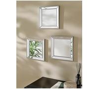 DEENZ Set Of 3 Square Mirror Silver Beaded Angled Bordered Frame Plastic & Clear Glass Metallics Collection Home Decoration Idea Elegant Looks Illusion Of Space Lights Miniature Lightweight 30 X 2 Cm
