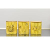 Deenz Set Of 3 Yellow Canister With Bee Print For Kitchen Counter Ceramic With Airtight Seal Wooden Lid Perfect For Coffee Tea Sugar Flour Salt