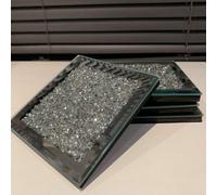 DEENZ Set Of 4 Crystal And Mirror Coaster Crushed Diamante Jewel Silver 10X10