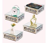 Deenz Set Of 4 Floating Wall Shelf Mirrored.glamorous Crushed Diamond Crystals Wall Rack Glass Display Ledge Of Trophy And Photo F