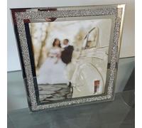 Deenz Set Of 4 Glass Photo Frame Jewel Mirror Silver Diamante Crushed Crystal Home Decor Picture Table Top (10X12In)