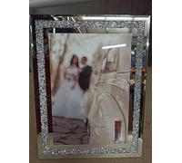 DEENZ Set Of 4 Glass Photo Frame Jewel Mirror Silver Loose Diamante Crushed Crystal Home Decor Picture Frame Set Wall Mount Or Table Top Collection Wedding Friends (A4)