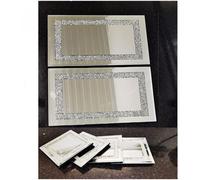 DEENZ Set Of 6 Coasters 10X10 Placemats 20X30 Border Crushed Diamond Silver Mirrored