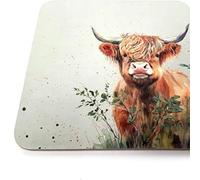 Deenz Set Of 6 Highland Cow 6X Coasters Natural Cork Set Winter Highland Cow Scotland Drink Cup Mug Glass Table Protection Mat