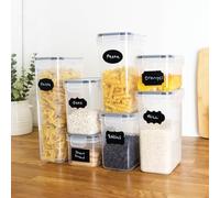 DEENZ Set Of 7 Food Containers Kitchen Storage PP Material Dishwasher Safe Silicone Ring Clear Stickers Airtight Lids Pen & 10 Reusable Labels Pantry Organisation Microwaveable 30 X 15 X 10 Cm