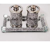 Deenz Set of Diamond Crushed Salt Pepper Jars & Mirrored Crystal Candle Plate Elegant Addition to Your Home- Best Gift