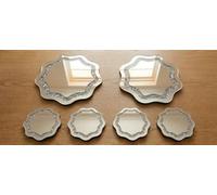 Deenz Set Of Silver Glass Crushed Crystal Jewel Loose Diamond Wavy Shape 4X Coaster & 2X Placemat Kitchen Dining Table Deco 25Cm D