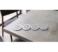 DEENZ Set Of Silver Octagonal Shape Mirrored Border 4x Coasters & 2x Placemats Crushed Crystal Diamond Glass Kitchen Dining Tabletop Serveware Decor 25x25Cm (4x Coasters)