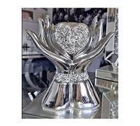 Crushed Crystal Heart In Hands Sparkle Ornament - Silver