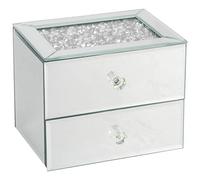 DEENZ SILVER CRUSHED DIAMANTE MIRRORED GLASS JEWELLERY BOX EYE CATCHING DESIGN BLACK VELVET INLAY TRINKET BOX MIRRORED STORAGE BOX 2 AND 3 DRAWERS (TWO DRAWER)